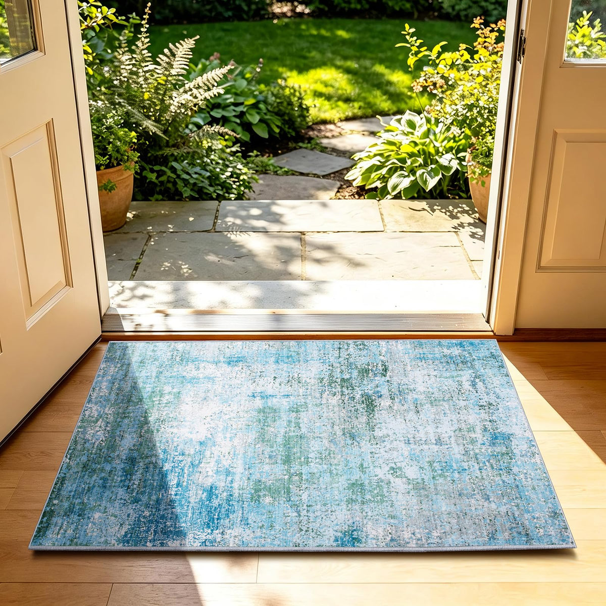 5x7 Area Rugs Living Room Rug Abstract Washable Rug Non-Slip Soft Low Pile Indoor Floor Stain Resistant Thin Carpet for Bedroom Dining Room Home Office Farmhouse Nursery - Light Gray & Cream 5' x 7'