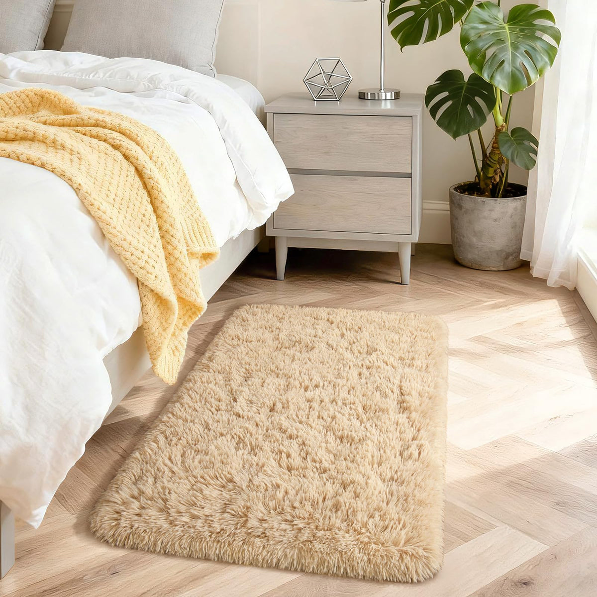 Merelax Soft Area Rug for Livingroom Bedroom, Machine Washable 4x6 Black Rugs Fluffy Shaggy Bedside Rug, Non Slip Indoor Carpet for Nursery Kids Room Home Decor Aesthetic