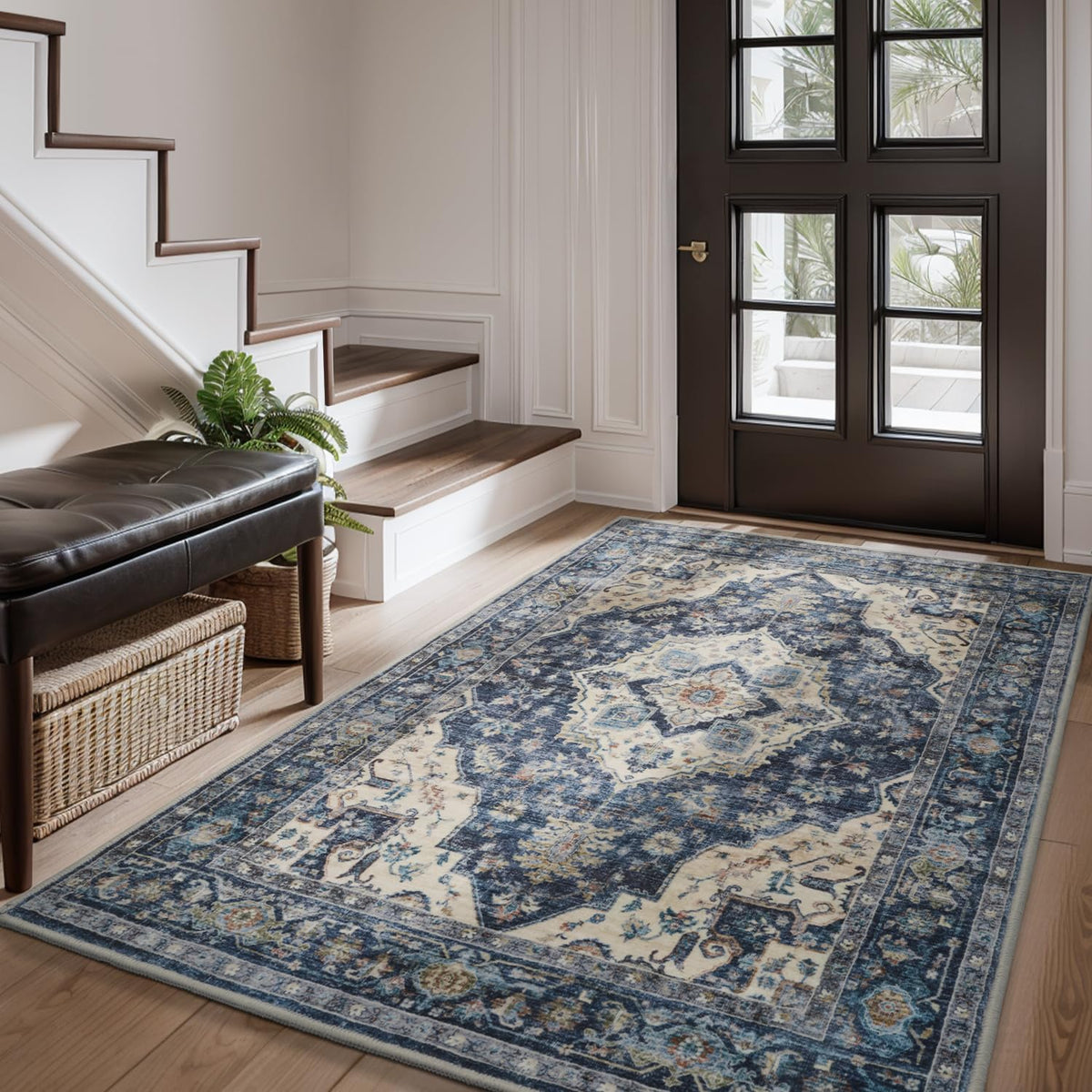 AMOAMI-Area Rug 5X7 Rugs for Living Room-Vintage Soft Beige Rugs for Bedroom-Non Slip Carpet-Machine Washable Rug for Dining Room Living Room Bedroom Office Under Table-Beige