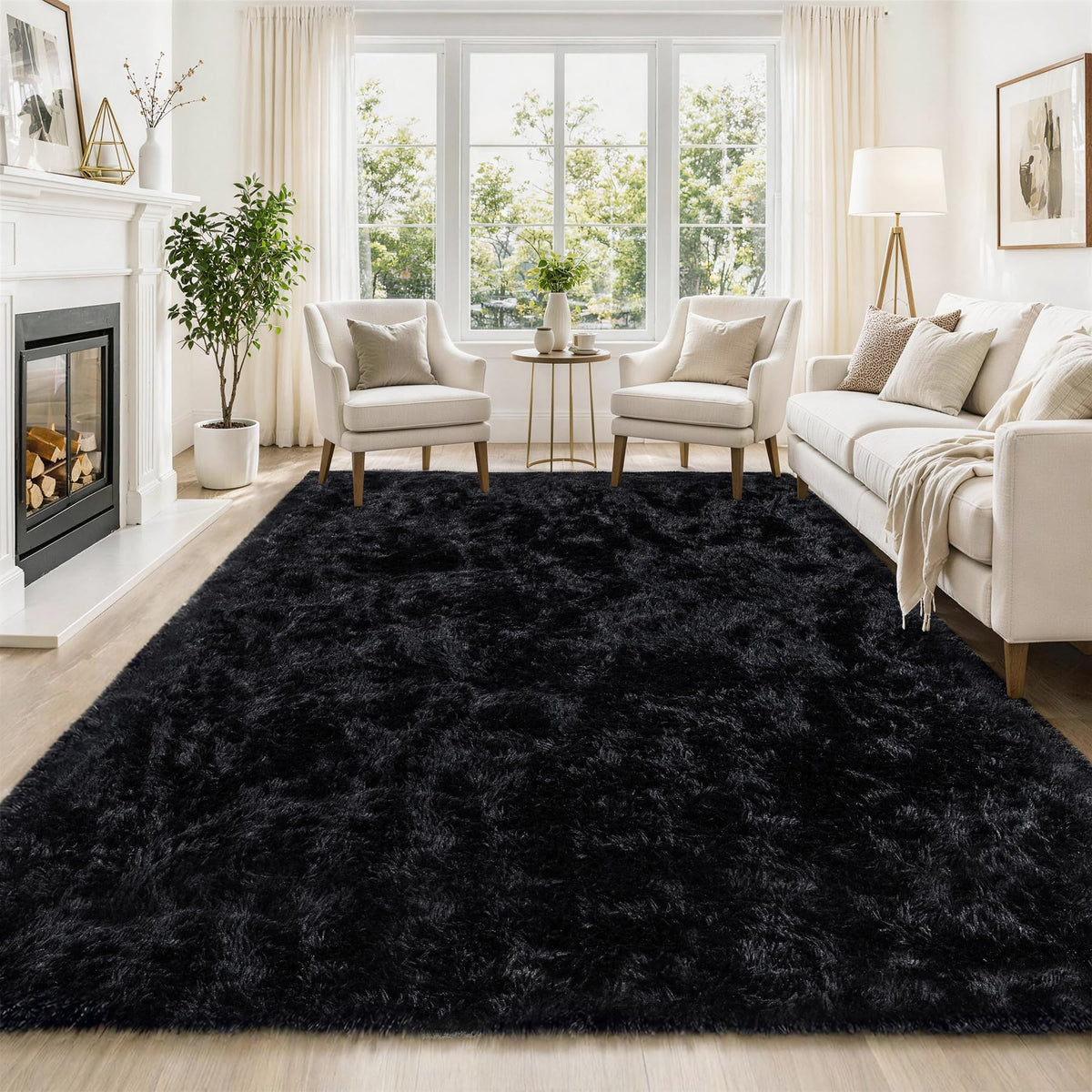 Tosuoka 4x6 Area Rugs for Bedroom, Soft Fluffy Shag Thick Black Rug