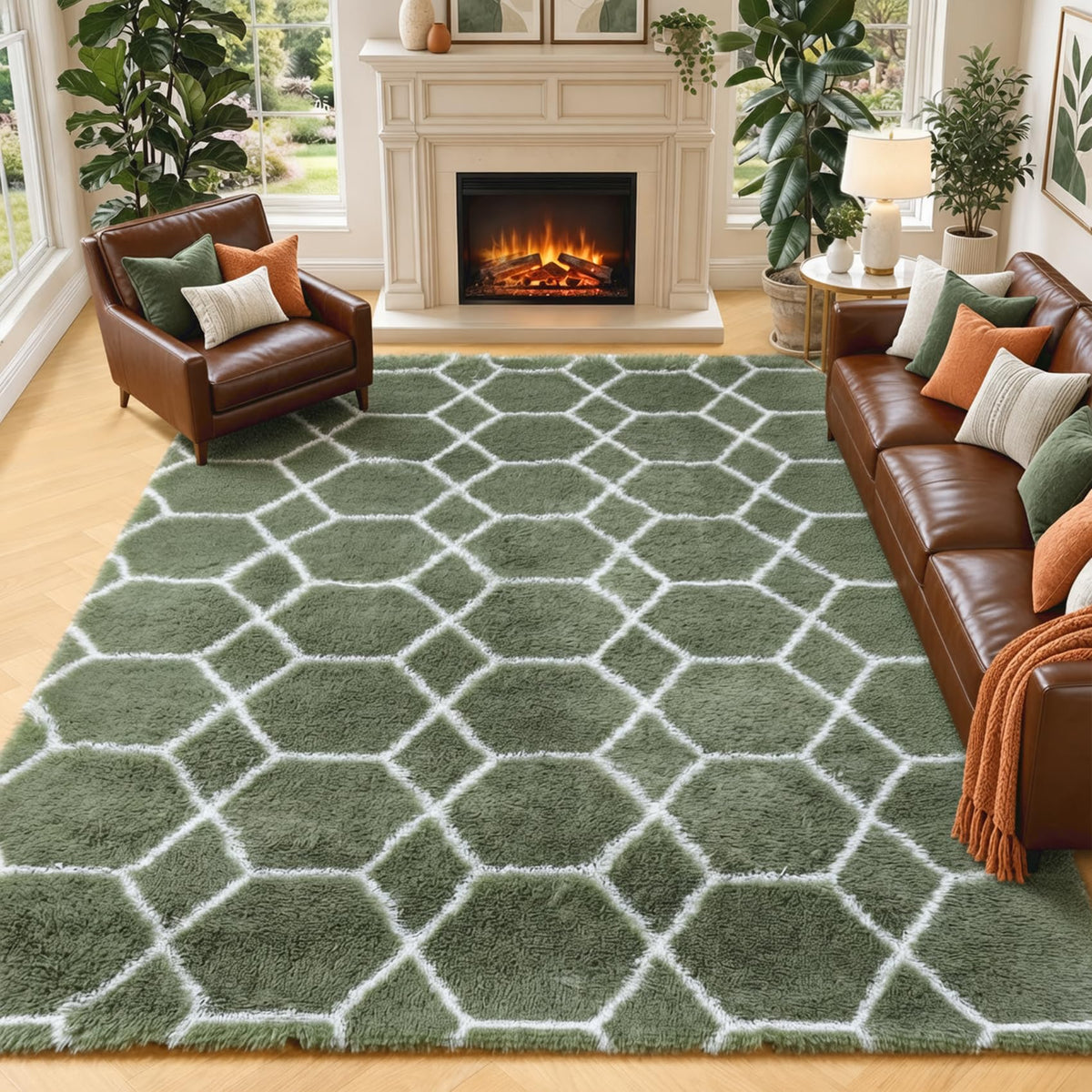 Area Rugs for Bedroom Living Room, 4x6 Fluffy Grey and Black Geometric Rug
