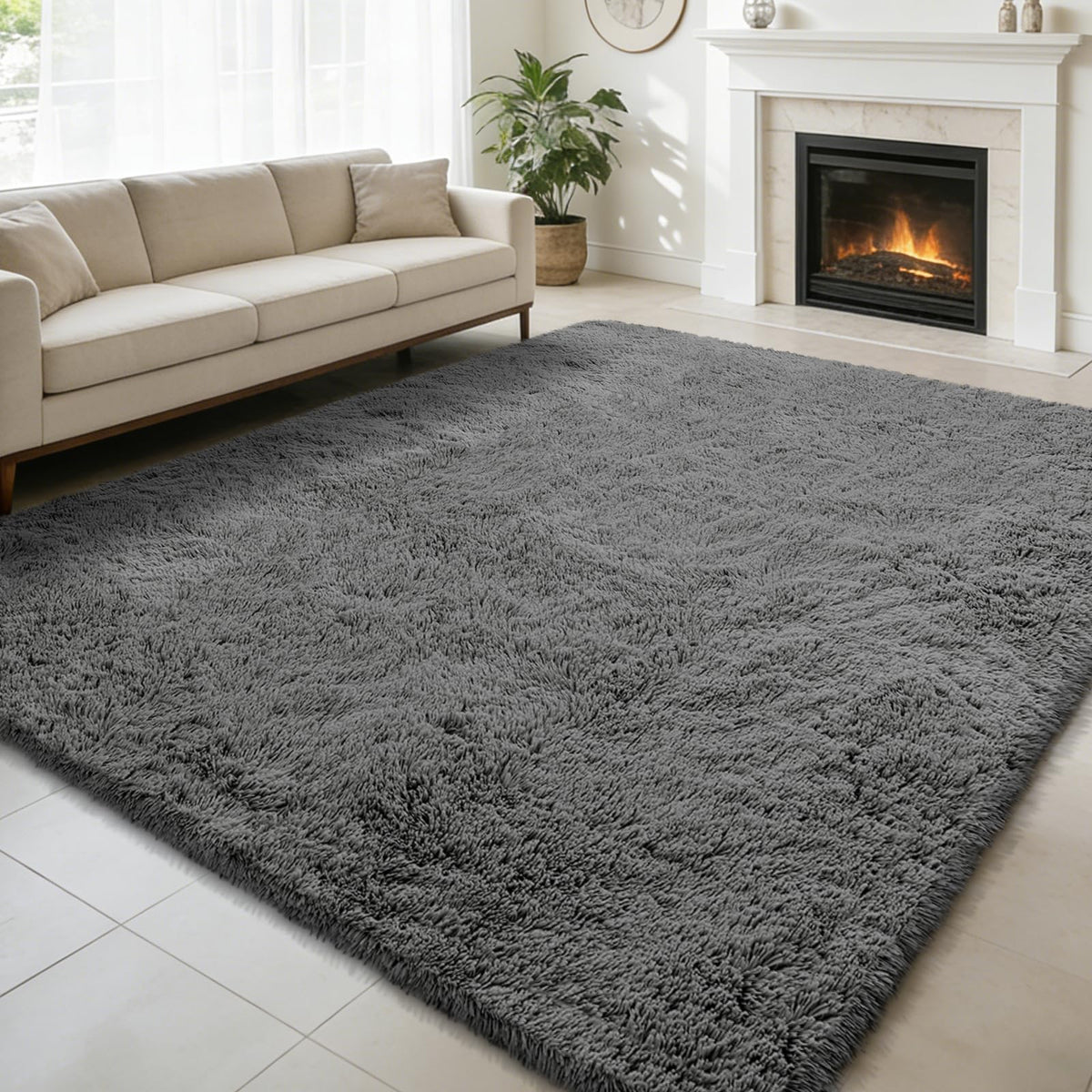 5x8 Shag Area Rug for Bedroom,Grey and Black Fluffy Rugs for Living Room