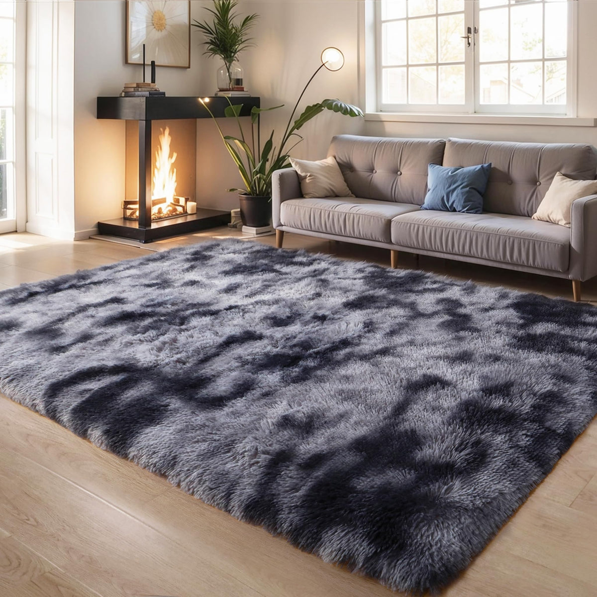 4x6 Light Grey Fluffy Shag Rug for Bedroom, Plush Washable Carpet