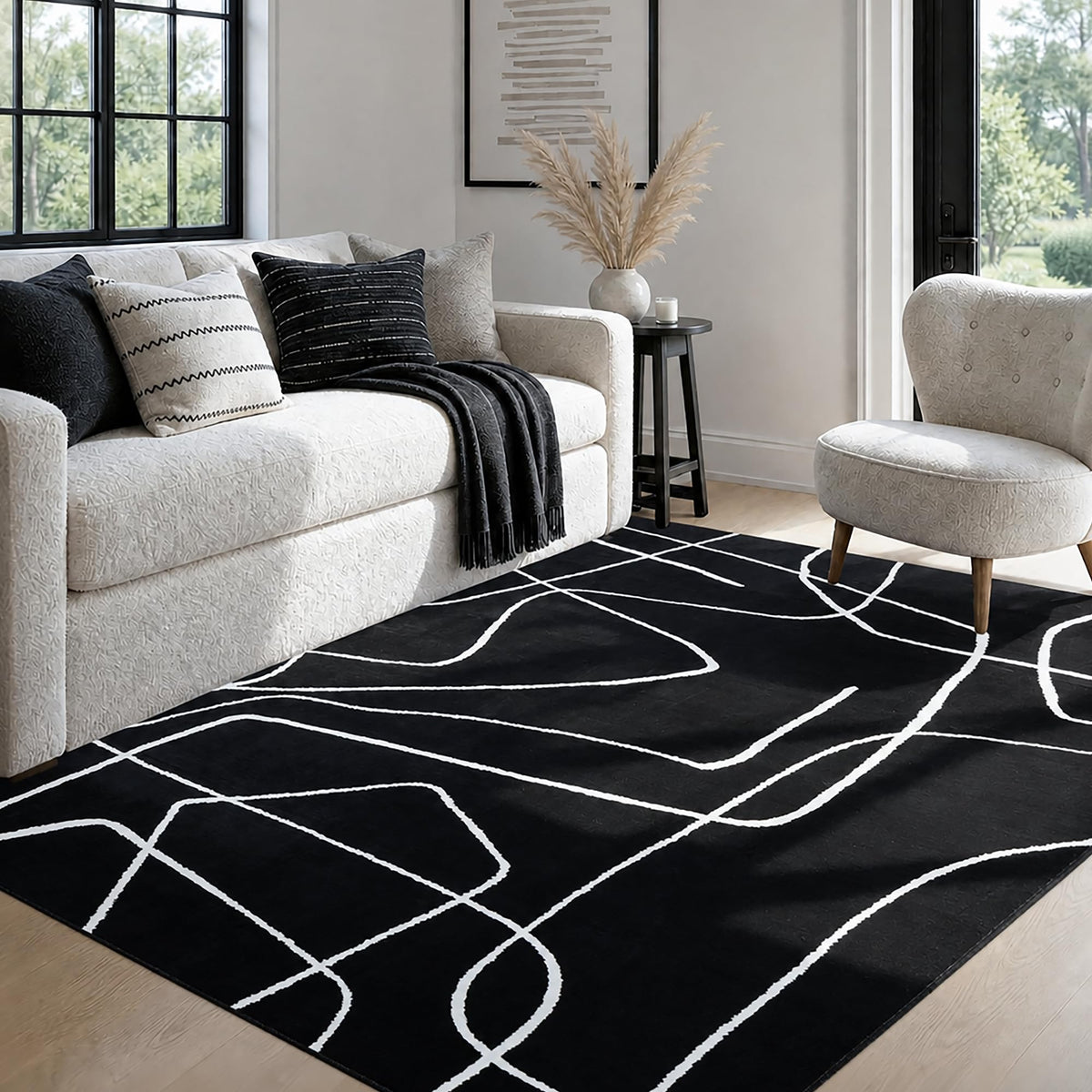 YIHOUSE 6x9 Washable Modern Abstract Black White Area Rug