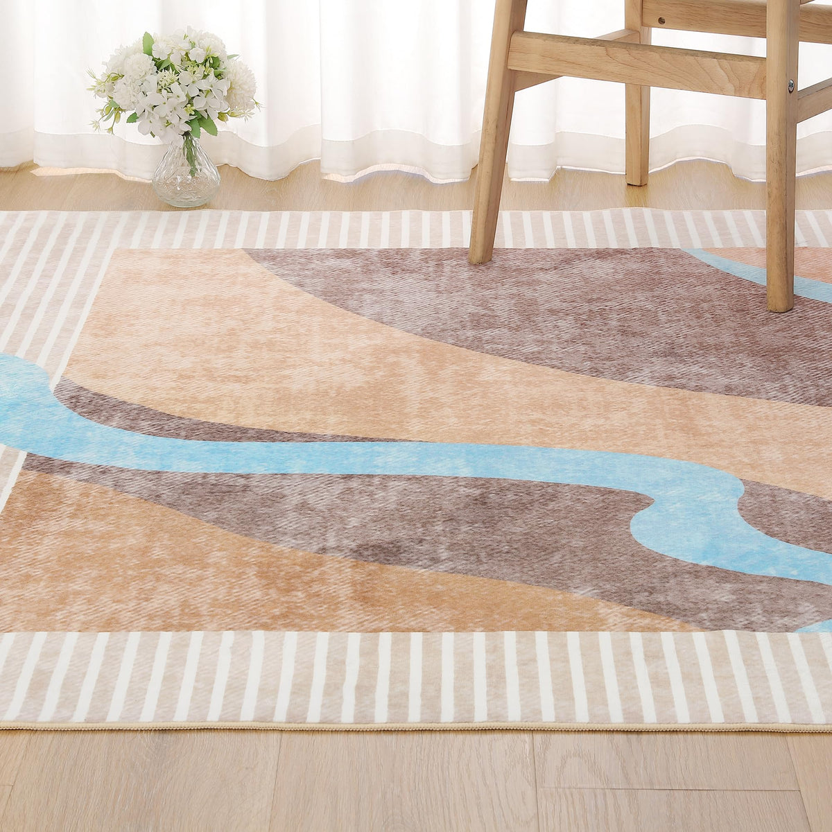 Living Room Rug 5x7 Gray Area Rug Machine Washable Boho Rug Non Slip Abstract Vintage Indoor Large Rugs for Bedroom, Classroom, College Dorm, Farmhouse, Dining Room, Kids Playroom