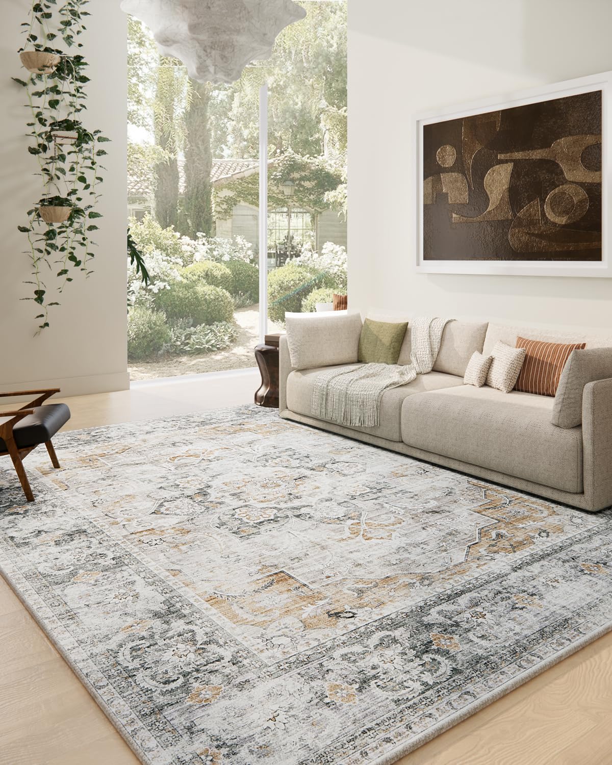 5x7 Area Rug for Living Room: Washable Bedroom Rug Non Slip Low Pile Carpet