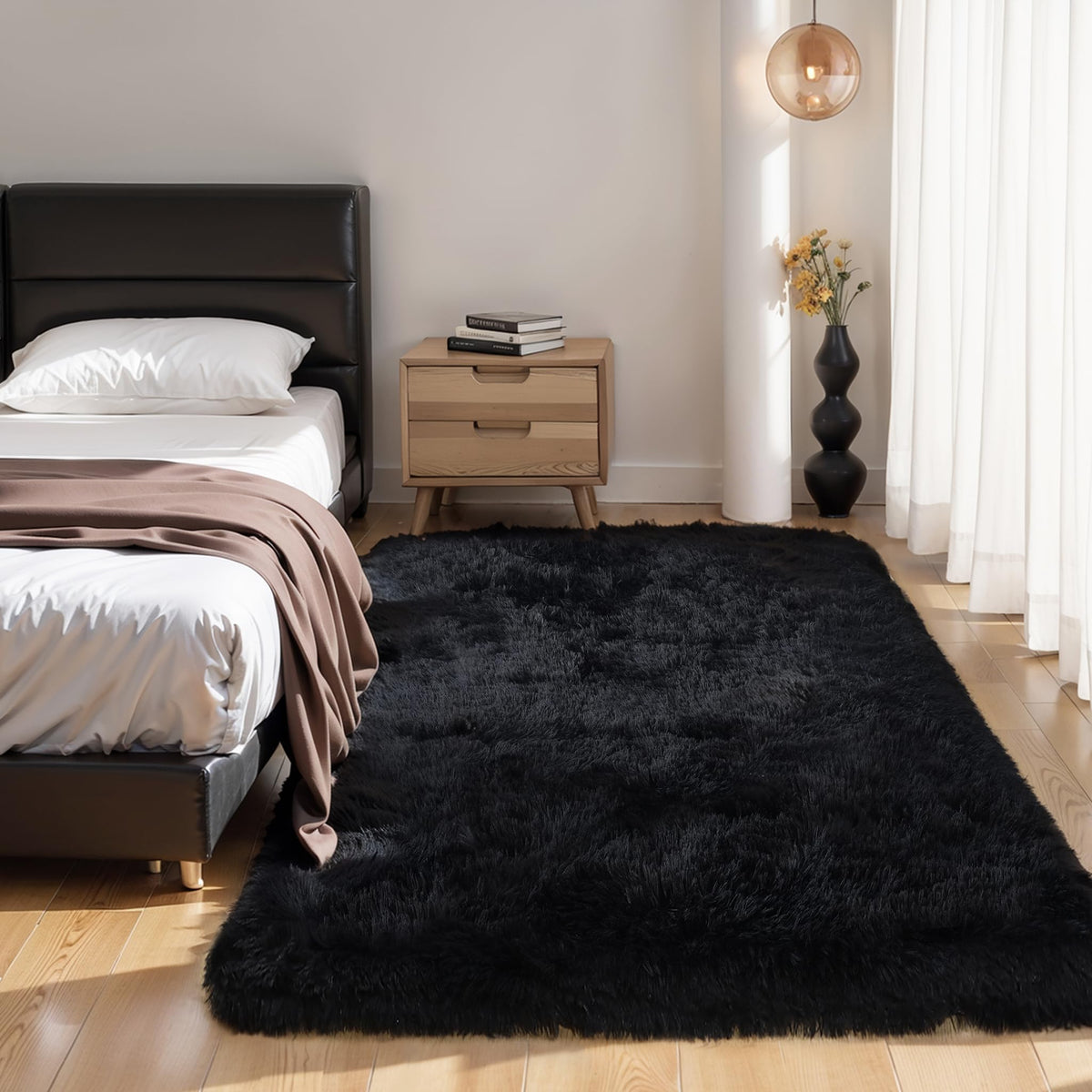 4x6 Light Grey Fluffy Shag Rug for Bedroom, Plush Washable Carpet