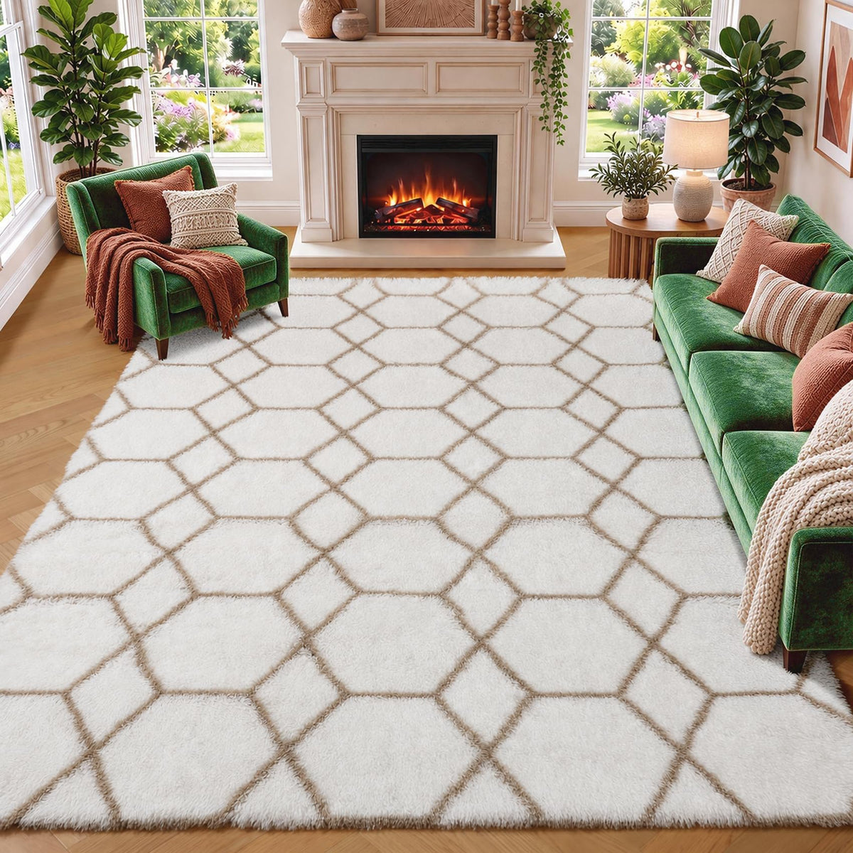 Area Rugs for Bedroom Living Room, 4x6 Fluffy Grey and Black Geometric Rug