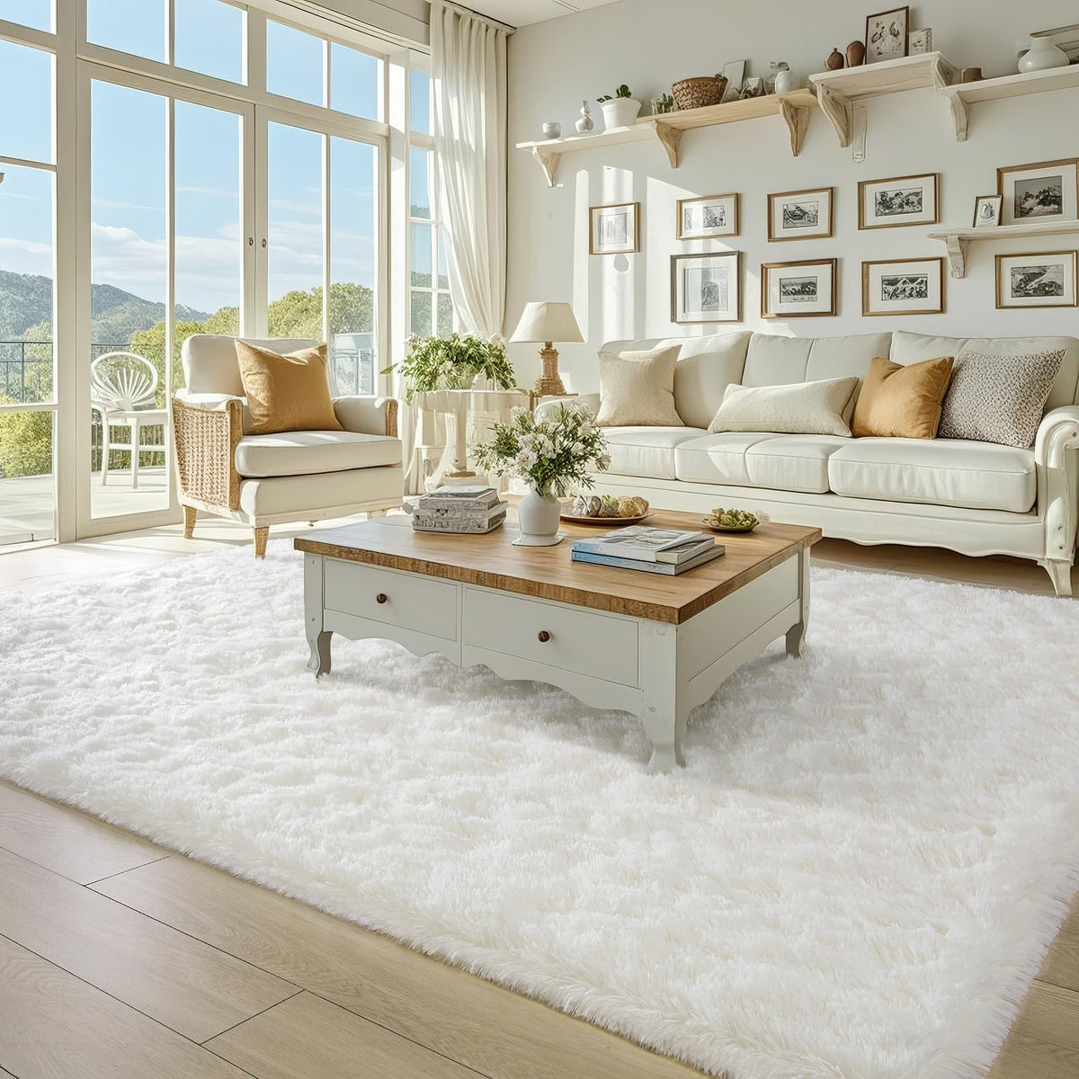 BENRON Cream White Fluffy Rugs for Living Room Bedroom 4x6, Washable