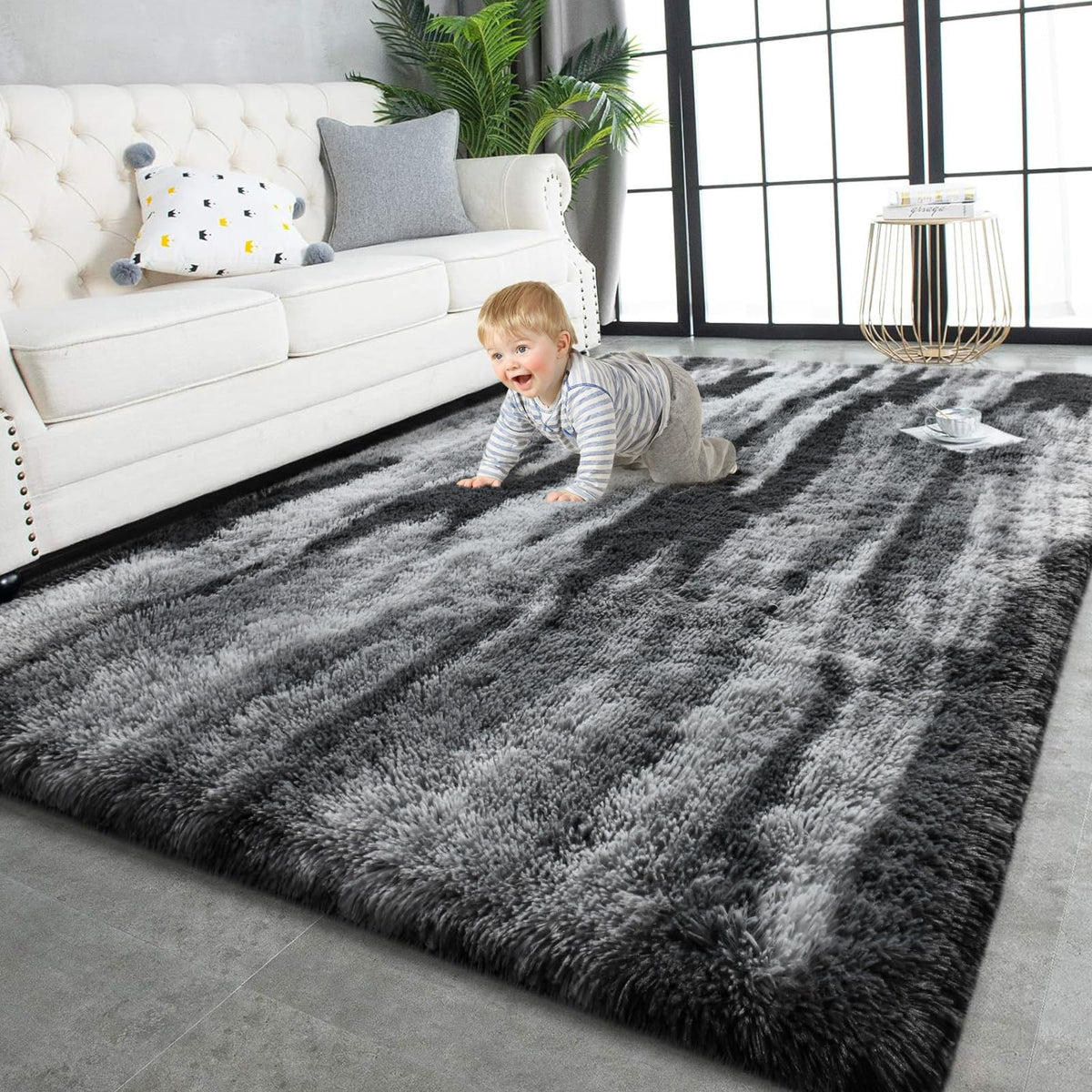 TWINNIS Super Soft Shaggy Rugs Fluffy Carpets, 4x5.9 Feet, Indoor Modern Plush Area Rugs for Living Room Bedroom Kids Room Nursery Home Decor, Upgrade Anti-Skid Rectangular Fuzzy Rug, Grey