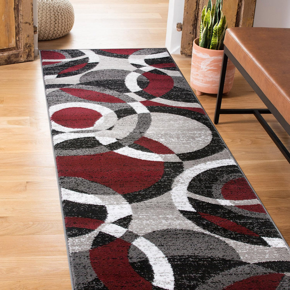 Rugshop Overlapping Circles Modern Geometric Area Rug Red 7'10" x 10'2"