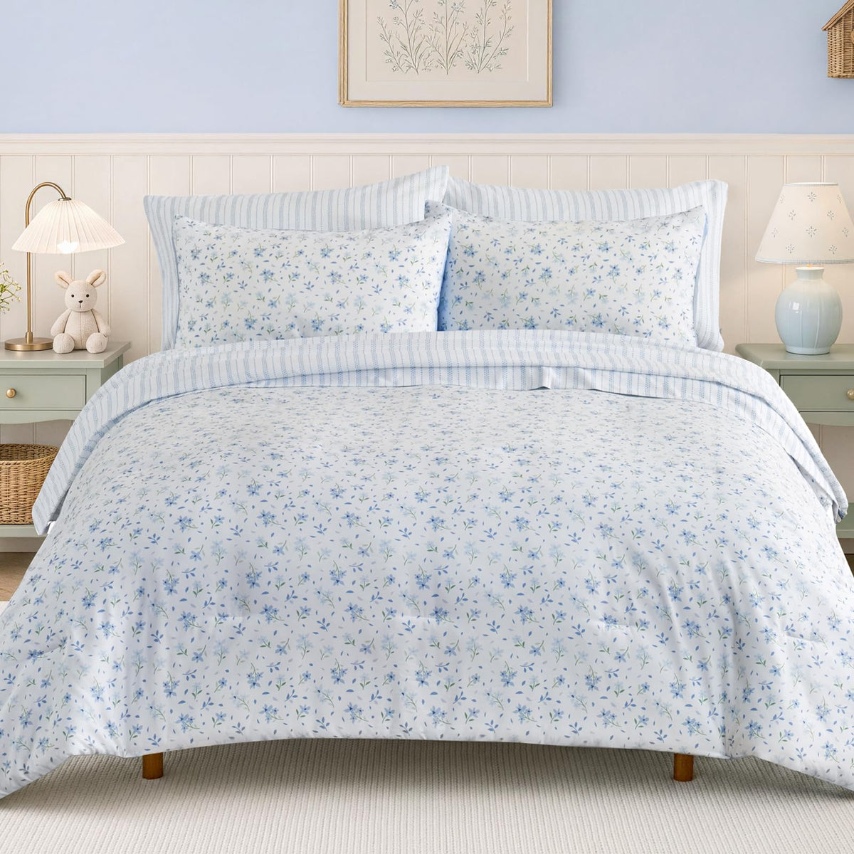 Twin XL Comforter Set for Girls - 5 Pieces Pink Floral Bed in a Bag