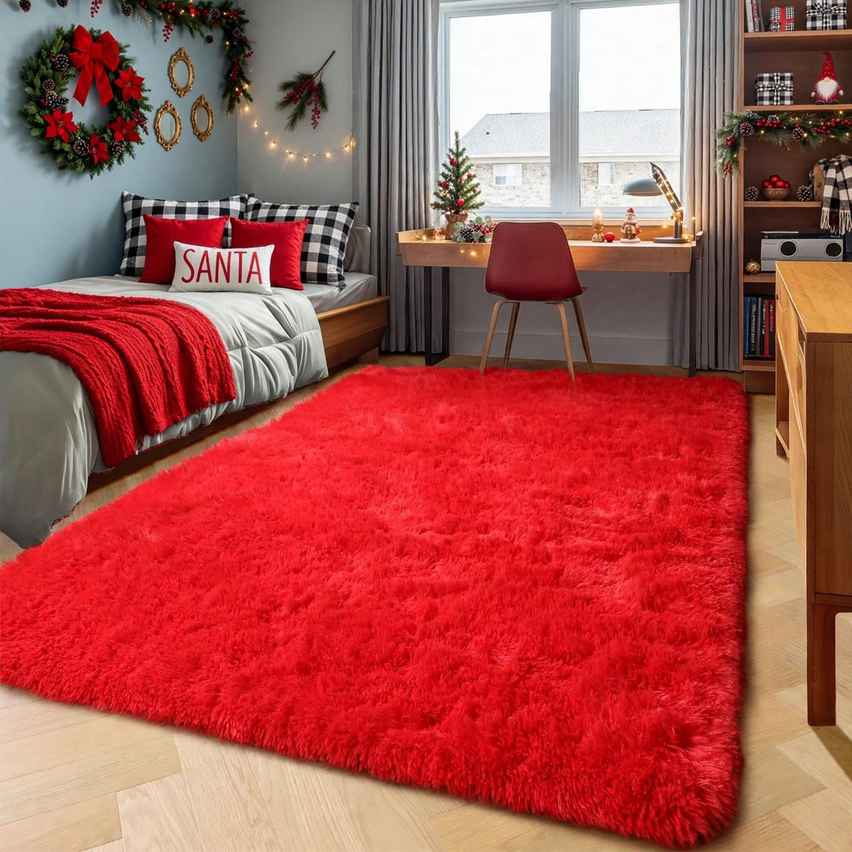 Area Rugs for Bedroom Living Room, 4x6 Fluffy Grey and Black Geometric Rug