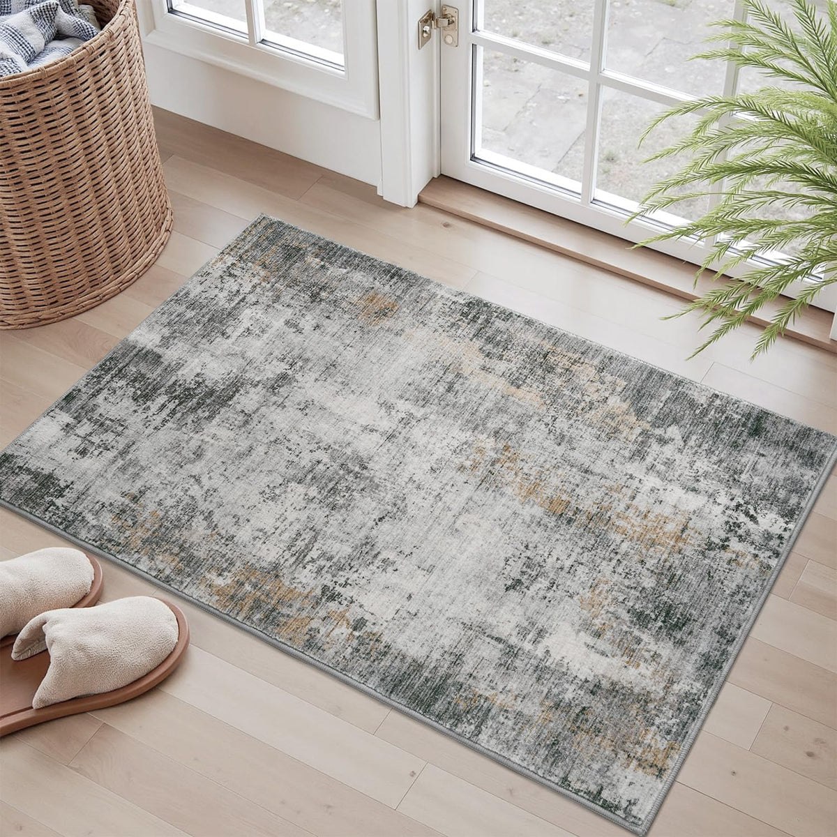 5 x 7 Area Rugs for Living Room, Machine Washable Non Slip Rug Ultra Soft Low Pile Indoor Carpet Modern Abstract Rugs for Bedroom Office Room Dining Room Beside, Grey
