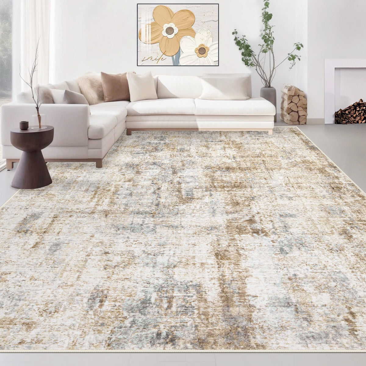 Area Rugs 5x7 Living Room: Washable Rug Modern Abstract Large Rug Soft Non Slip Neutral Rugs Stain Resistant Indoor Carpet for Bedroom Kitchen Dining Room Table Nursery Home Office Rugs(Beige,5'x7')