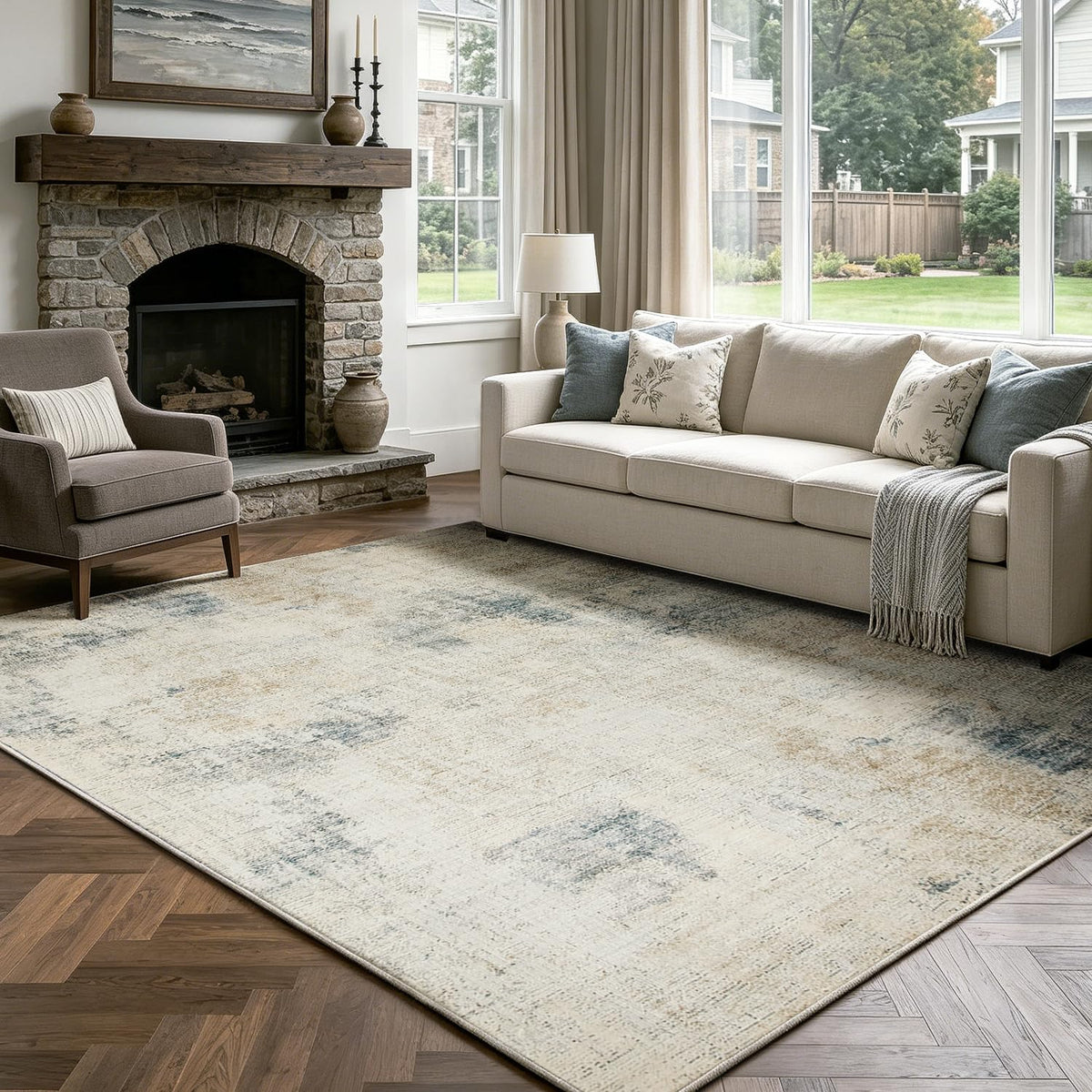 Washable Rugs 8x10 Area Rugs for Living Room,Ultra Soft Faux Wool Retro Carpets,Non Slip Backing,Durable Edge Binding,Stain Resistant,The Large Carpet for Bed Room,Dining Room,Office Decor