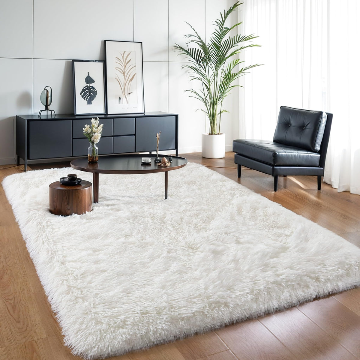 4x6 Light Grey Fluffy Shag Rug for Bedroom, Plush Washable Carpet