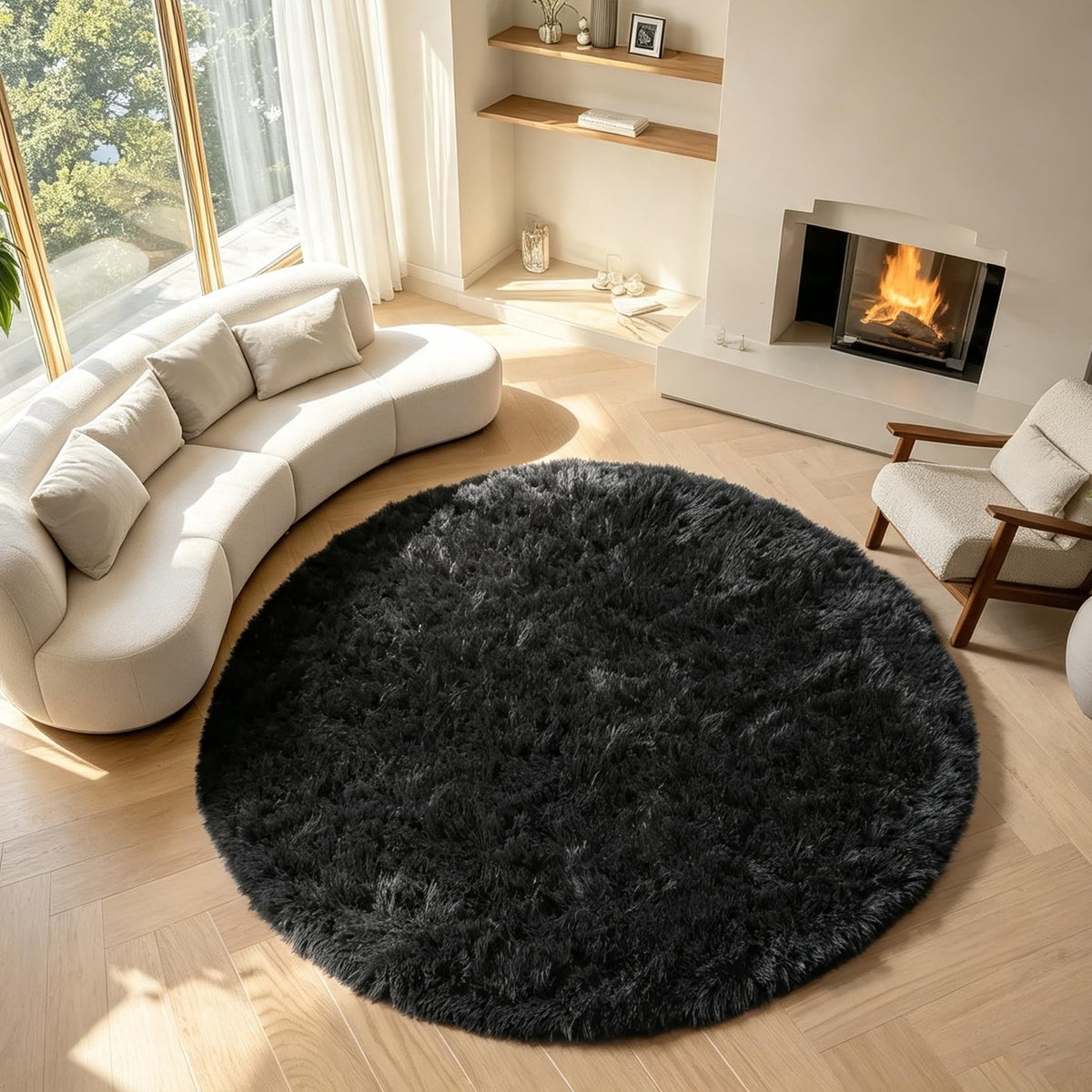 Area Rugs for Bedroom Living Room, 4x6 Fluffy Grey and Black Geometric Rug