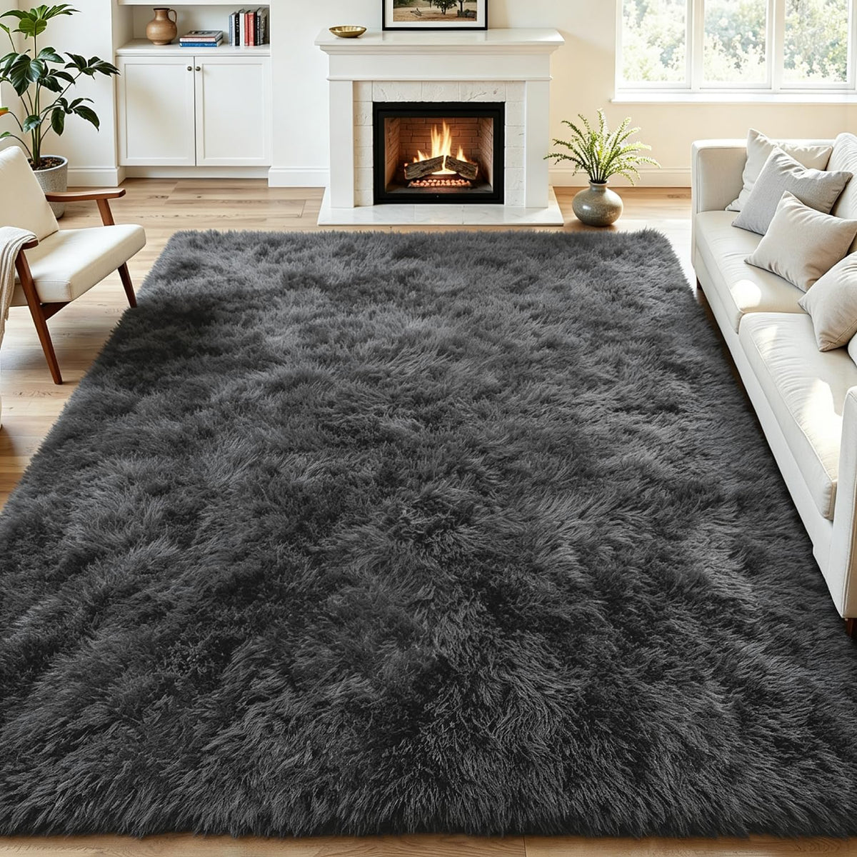 Tosuoka 4x6 Area Rugs for Bedroom, Soft Fluffy Shag Thick Black Rug