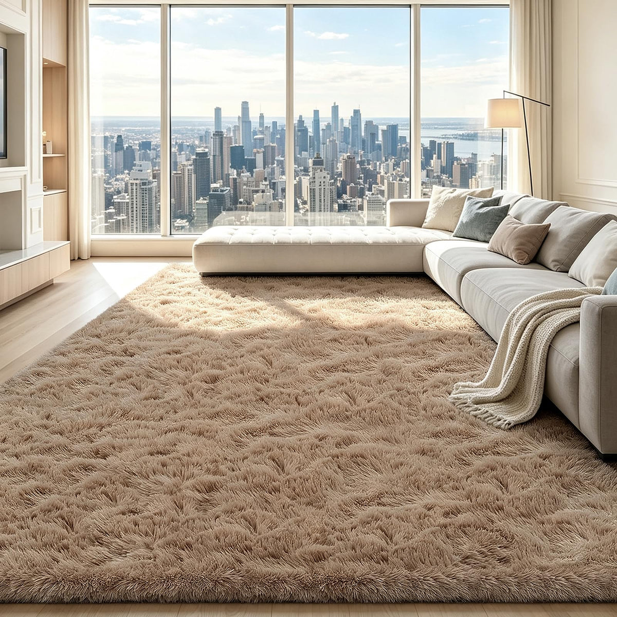 4x6 Beige Rug for Bedroom, Fluffy Shag Area Rug Small Rug Bedroom Carpet