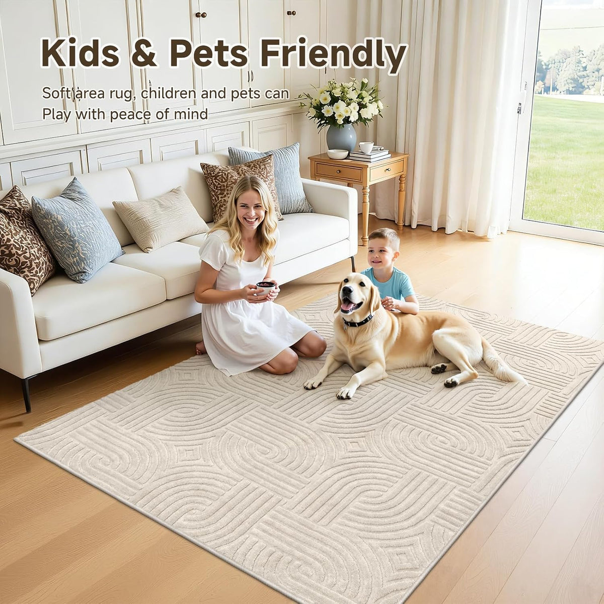 Pauwer 5x7 Area Rug for Living Room, Modern Bedroom Floor Carpet, Beige