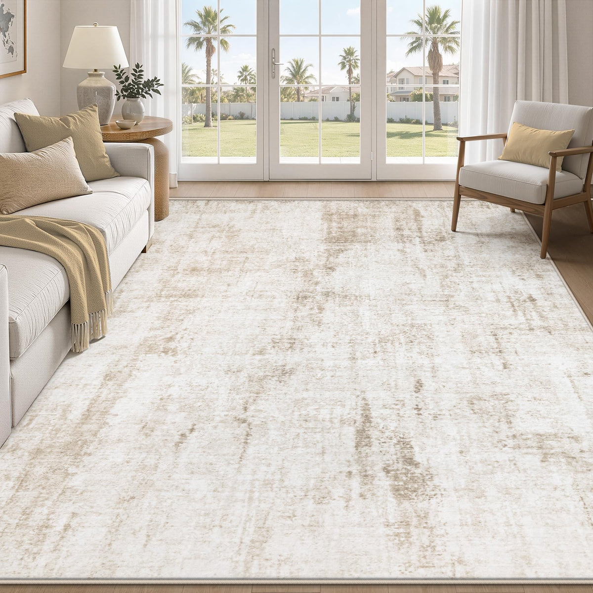 MXSANYOO 6x9 Area Rugs Washable Rug: Abstract Neutral Rugs Modern Non Slip Area Rug Stain Resistant Low Pile Indoor Carpet for Dining Room Bedroom Nursery Office (Beige, 6'x9')