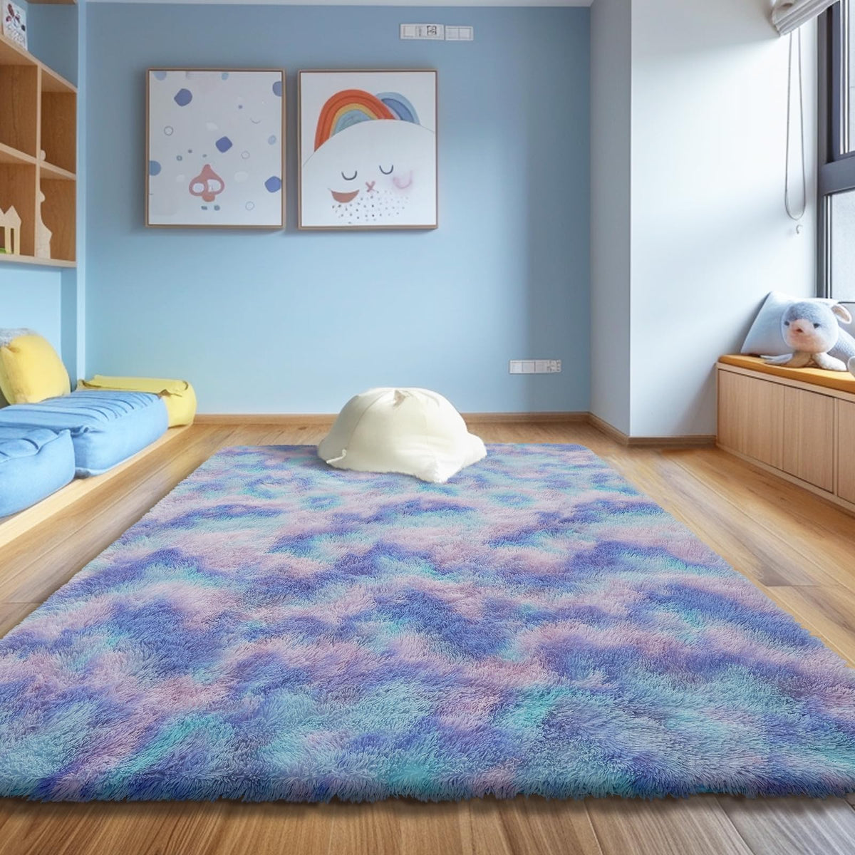 5x8 Shag Area Rug for Bedroom,Grey and Black Fluffy Rugs for Living Room