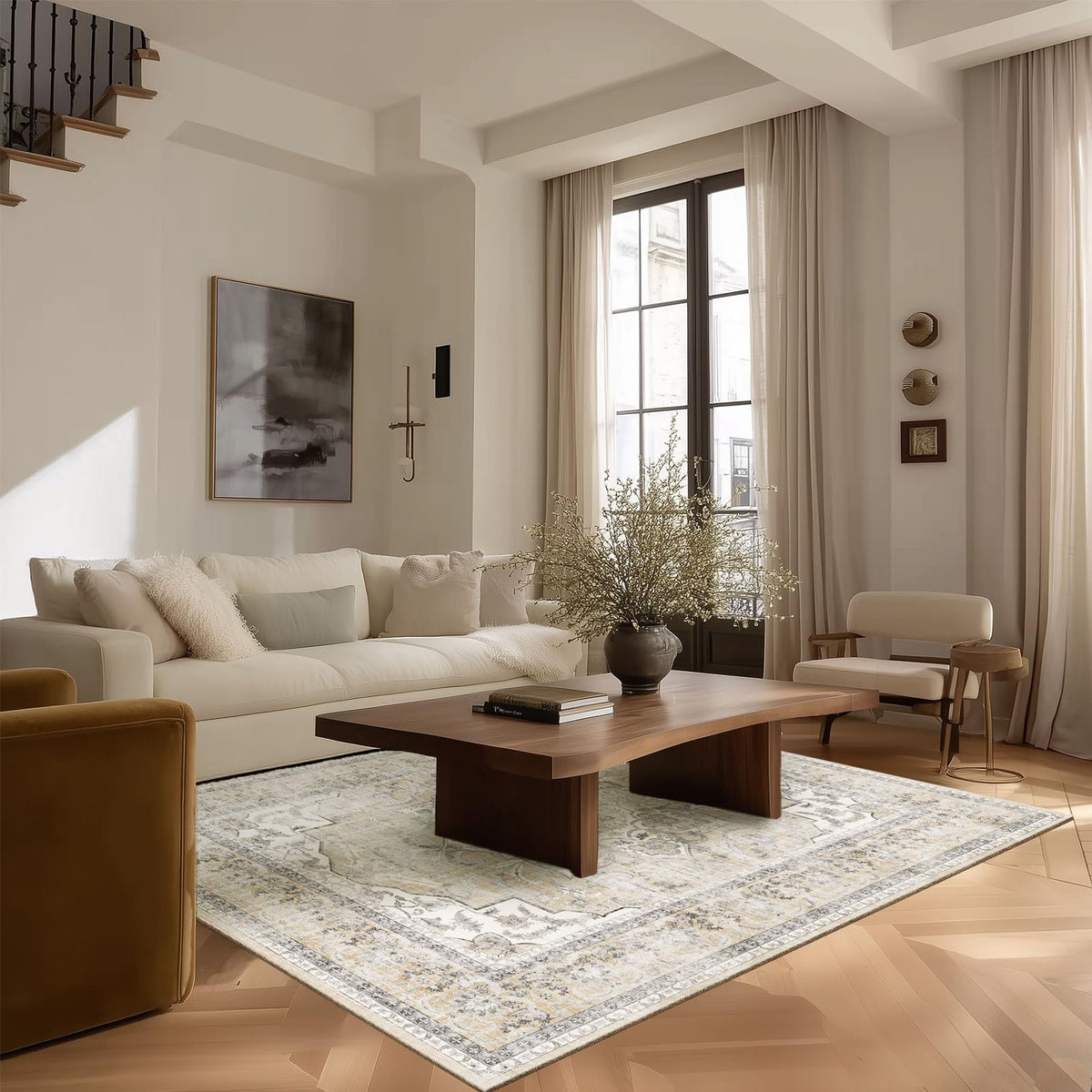 5x7 Area Rug for Living Room: Washable Bedroom Rug Non Slip Low Pile Carpet