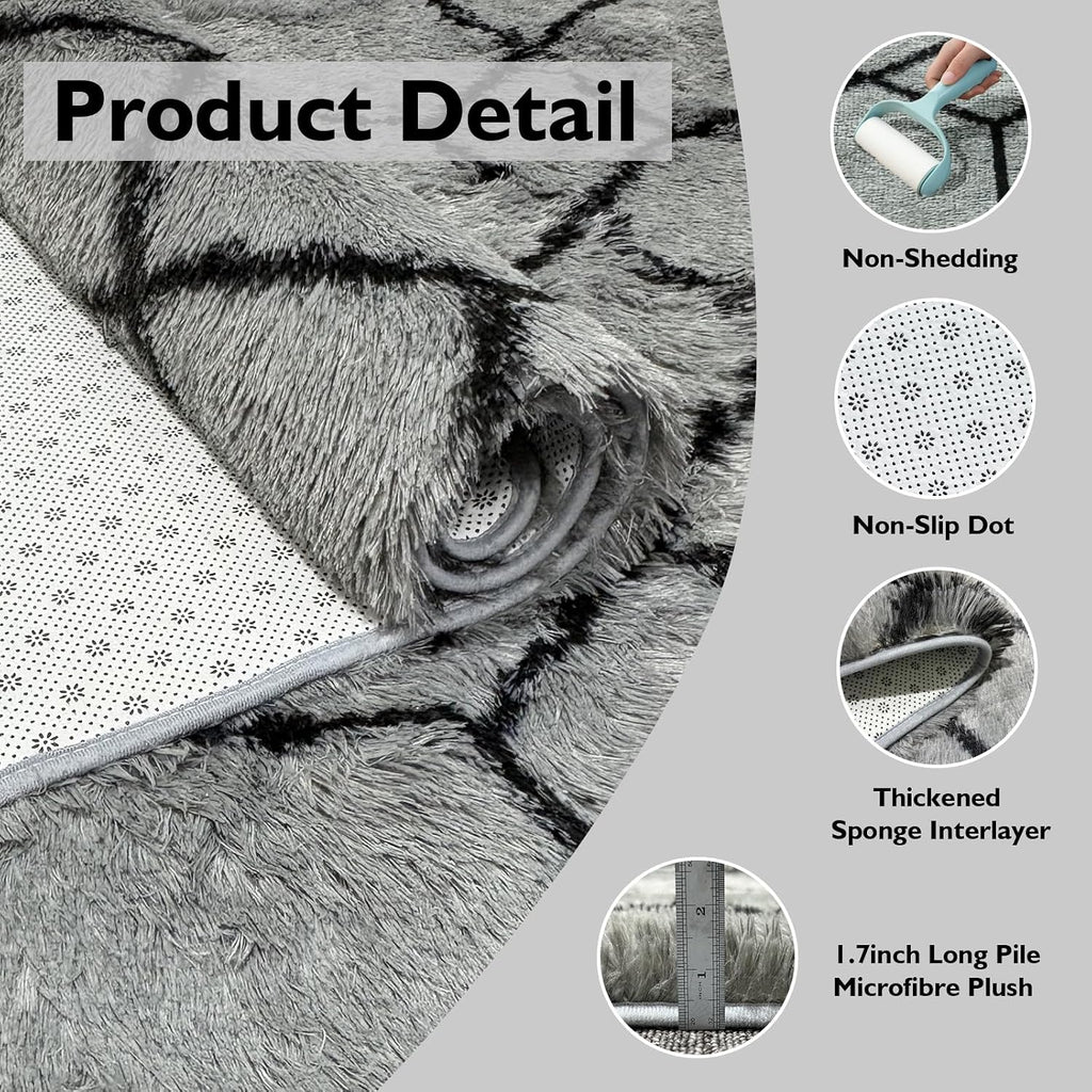 5x8 Shag Area Rug for Bedroom,Grey and Black Fluffy Rugs for Living Room