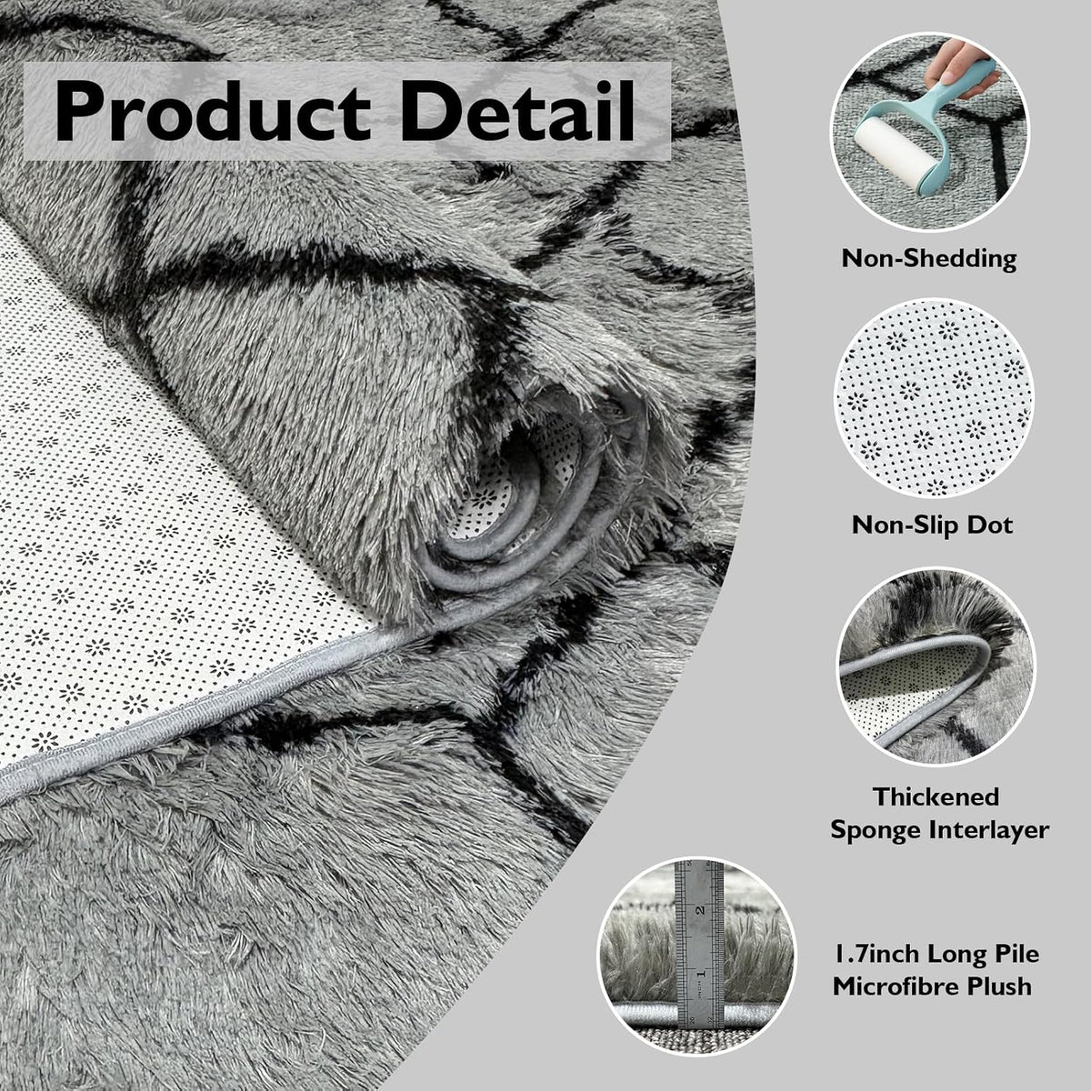 5x8 Shag Area Rug for Bedroom,Grey and Black Fluffy Rugs for Living Room