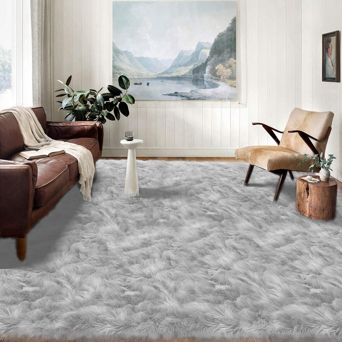 Latepis White Faux Fur Sheepskin Rug 4x6 for Living Room, Fuzzy Rugs Fluffy Washable Rug for Bedroom, Playroom, Luxury Room Decor, Rectangle