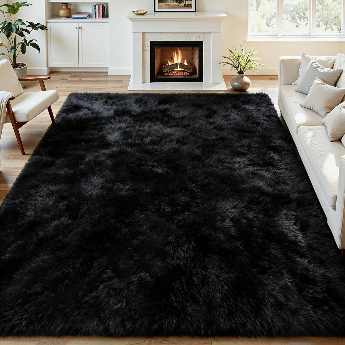 Tosuoka 4x6 Area Rugs for Bedroom, Soft Fluffy Shag Thick Black Rug