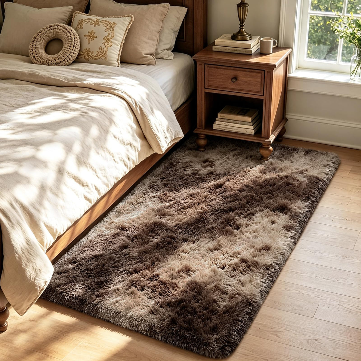 4x6 Beige Rug for Bedroom, Fluffy Shag Area Rug Small Rug Bedroom Carpet