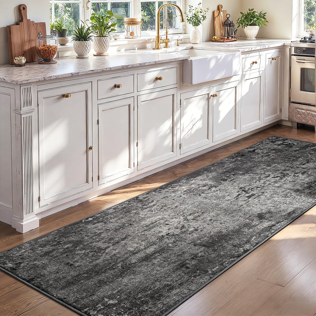 Living Room Rug 5x7 Gray Area Rug Machine Washable Boho Rug Non Slip Abstract Vintage Indoor Large Rugs for Bedroom, Classroom, College Dorm, Farmhouse, Dining Room, Kids Playroom