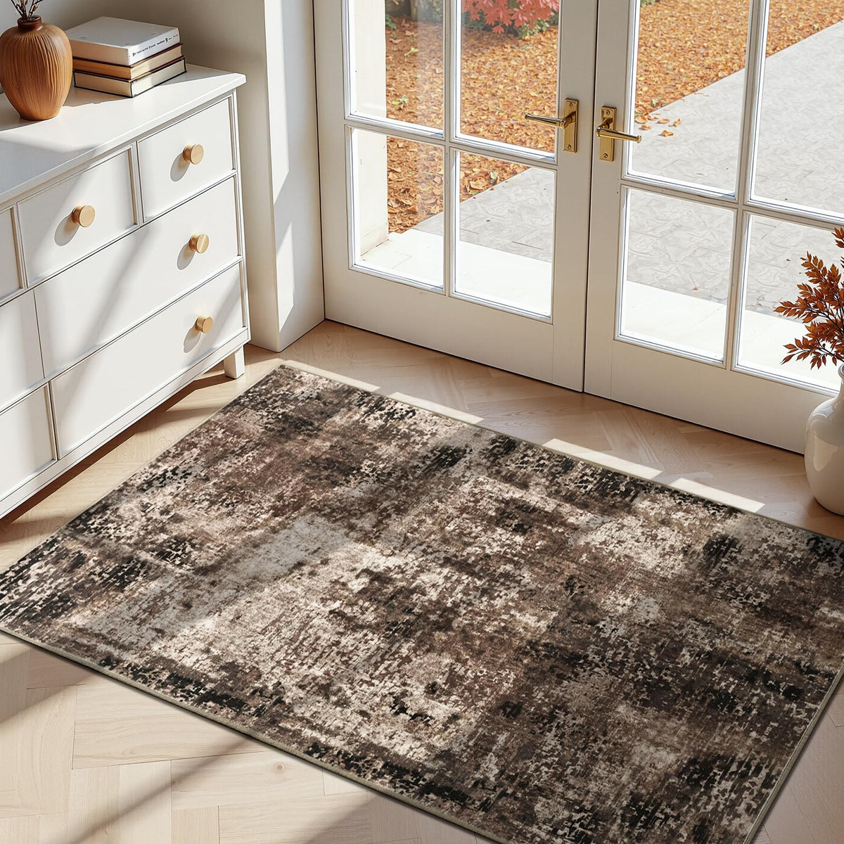 Living Room Rug 5x7 Gray Area Rug Machine Washable Boho Rug Non Slip Abstract Vintage Indoor Large Rugs for Bedroom, Classroom, College Dorm, Farmhouse, Dining Room, Kids Playroom