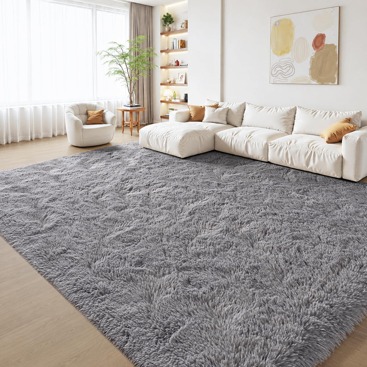 Zentavio Area Rugs for Living Room Grey Rugs for Bedroom 4x6 Carpet Fluffy Furry Soft Shag Aesthetic Plush High Pile Gray Throw Rug for Nursery Kids Room Dorm