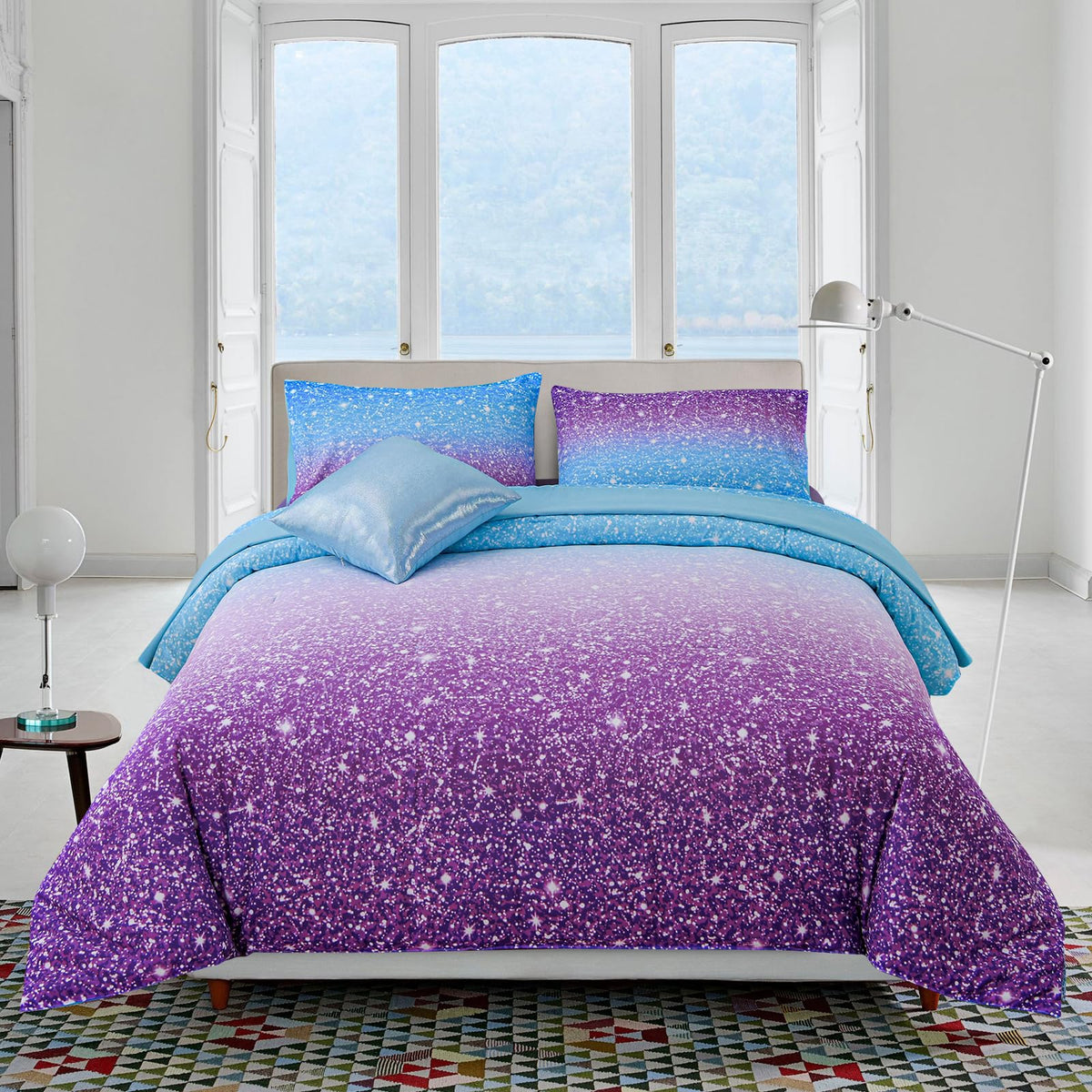 A Nice Night 6Pcs Gradient Glitter Twin Comforter Sets for Kids