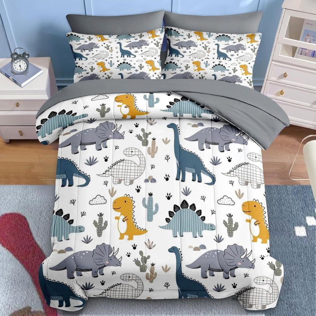 Nesker Twin Comforter Set for Boys, 5 Pieces Dinosaur Bedding for Kids