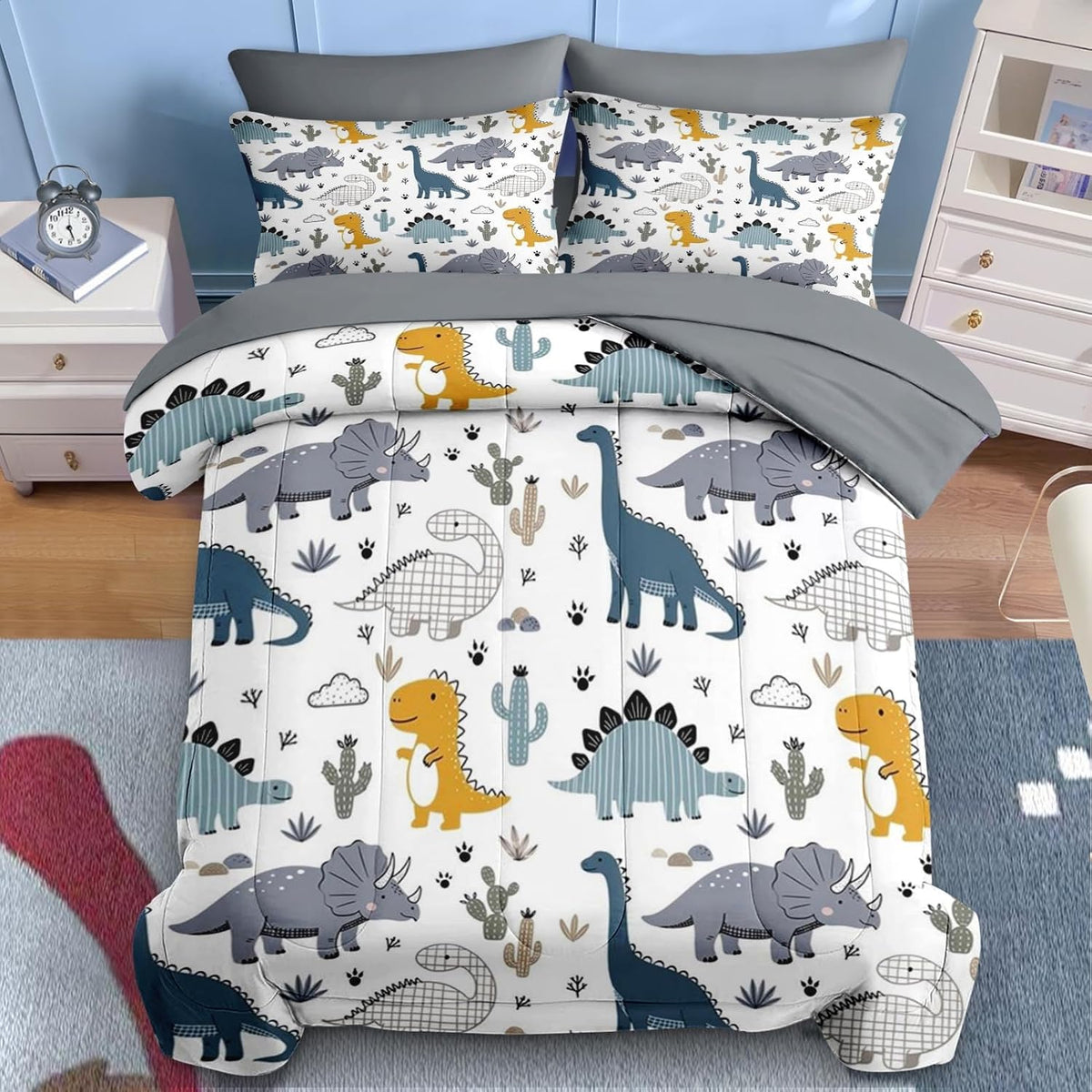 Nesker Twin Comforter Set for Boys, 5 Pieces Dinosaur Bedding for Kids