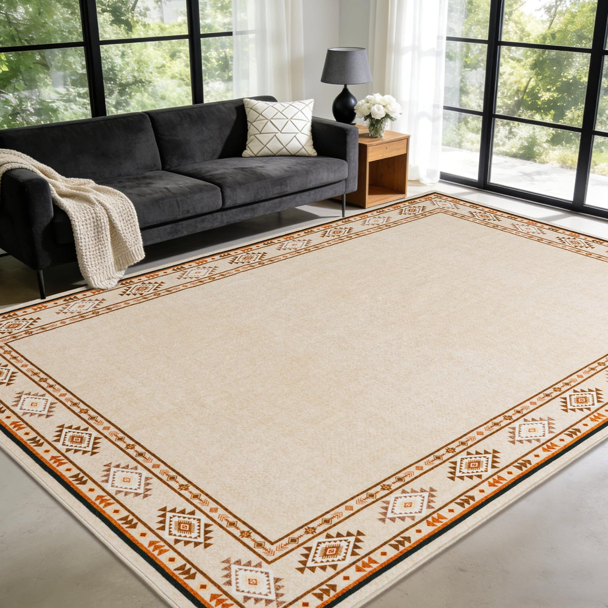 Large Geometric Area Rugs for Living Room Bedroom 4x6 Dark Grey Rug
