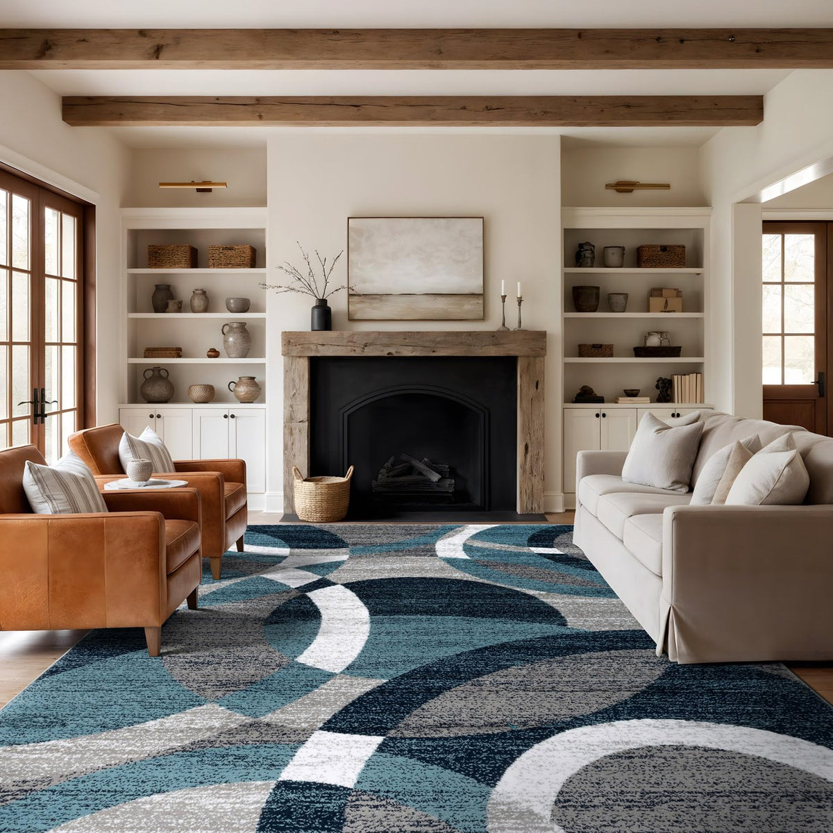 Rugshop Overlapping Circles Modern Geometric Area Rug Red 7'10" x 10'2"
