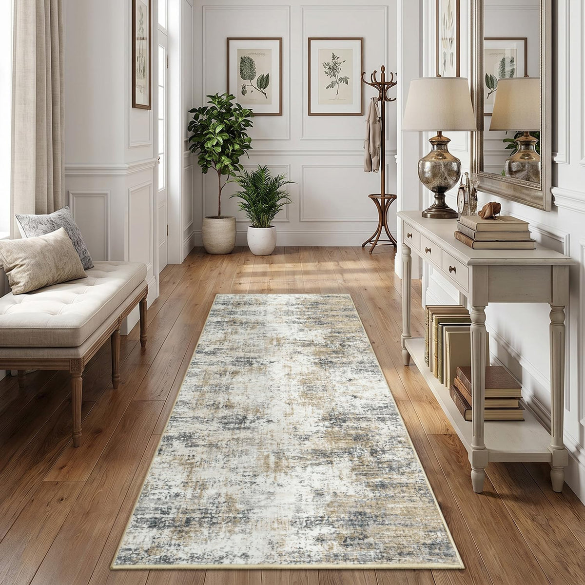 9x12 Area Rugs for Living Room, Large Washable Rug, Brown/Grey