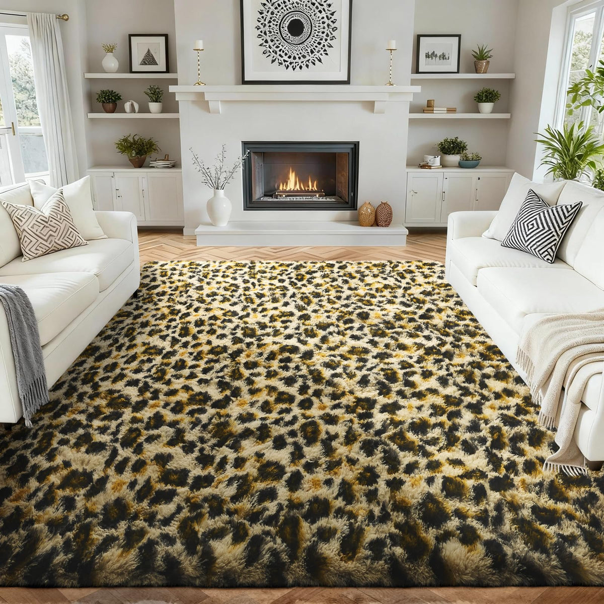 Ophanie Round Rugs 5Ft Ivory Circle Area Rug,Baby Nursery Living Room Bedroom Decor Circular Carpet 5 Foot,Fluffy Fuzzy Shag Plush Cream for Kids Boys Girls Teen with Over 99 pcs Pile fibers