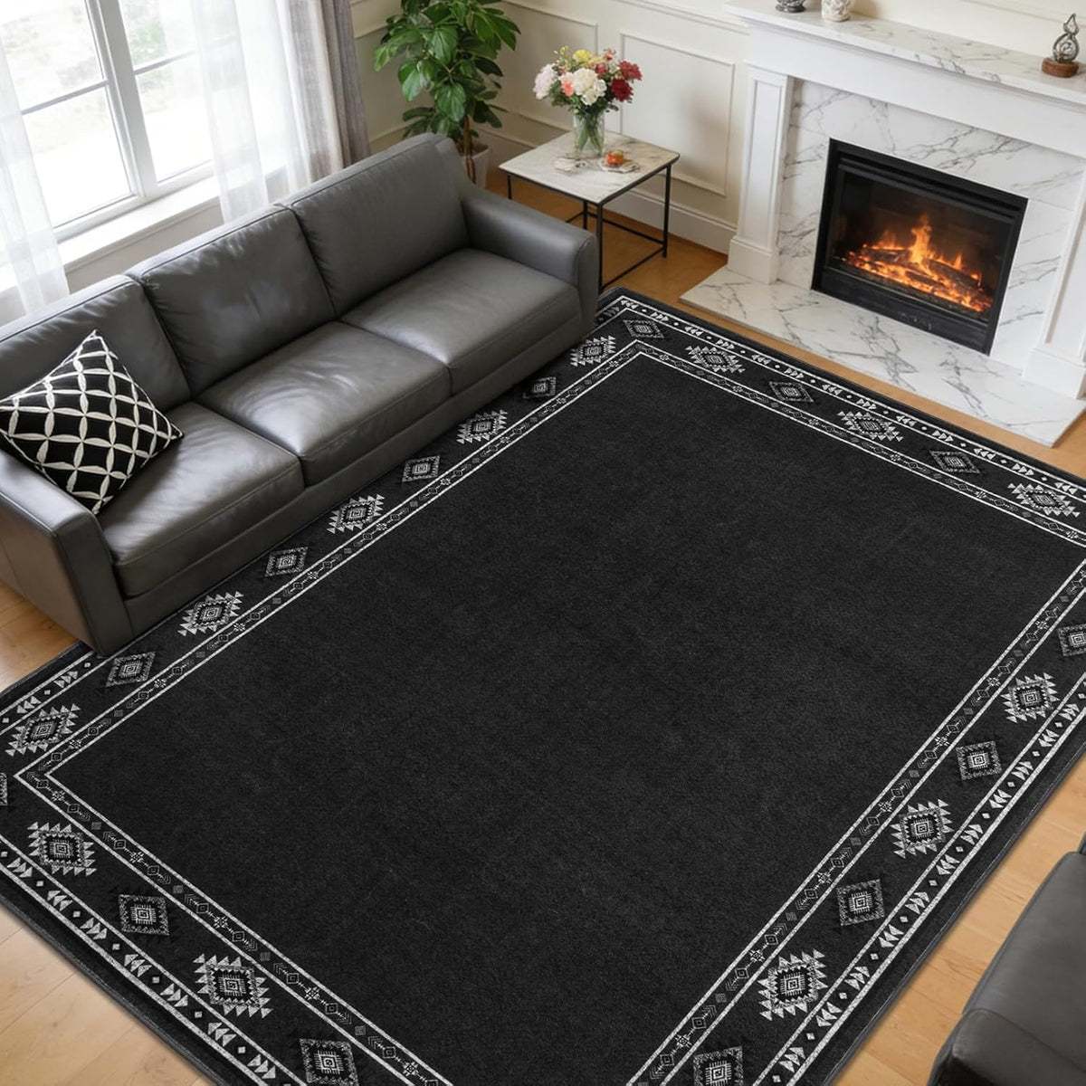 Large Geometric Area Rugs for Living Room Bedroom 4x6 Dark Grey Rug