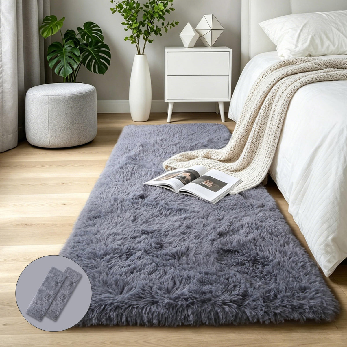 4x6 Light Grey Fluffy Shag Rug for Bedroom, Plush Washable Carpet