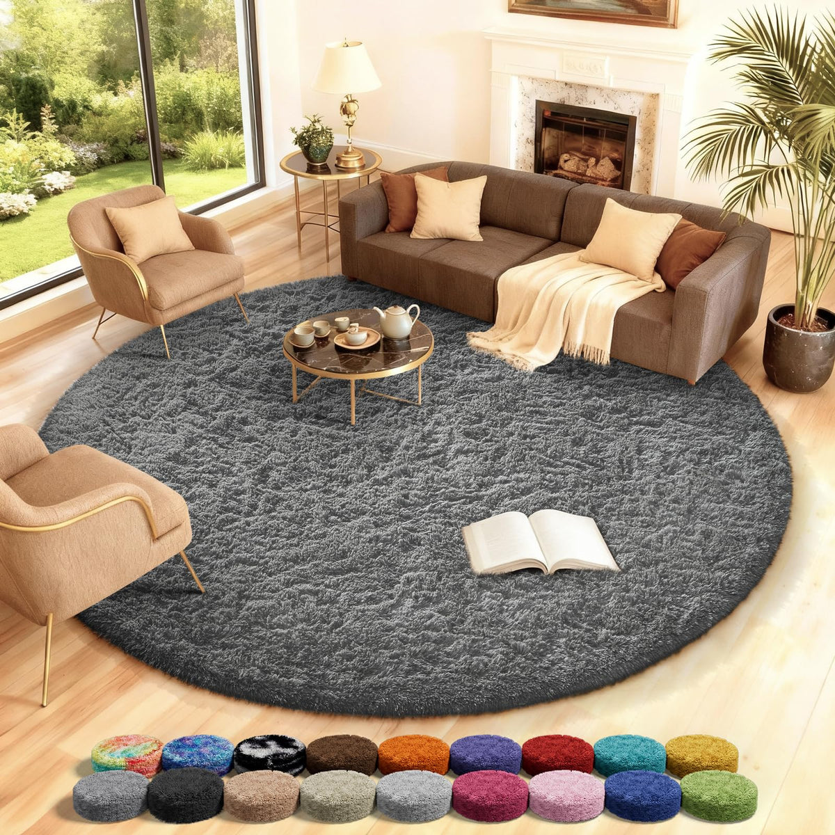 Ophanie Round Rugs 5Ft Ivory Circle Area Rug,Baby Nursery Living Room Bedroom Decor Circular Carpet 5 Foot,Fluffy Fuzzy Shag Plush Cream for Kids Boys Girls Teen with Over 99 pcs Pile fibers