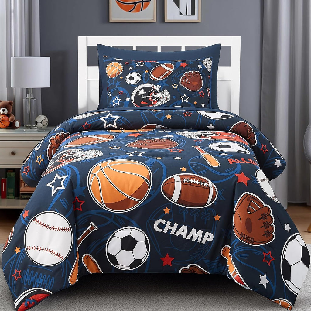 Twin Comforter Set for Boys-5 Pieces Ball Glow in the Dark Bedding Set