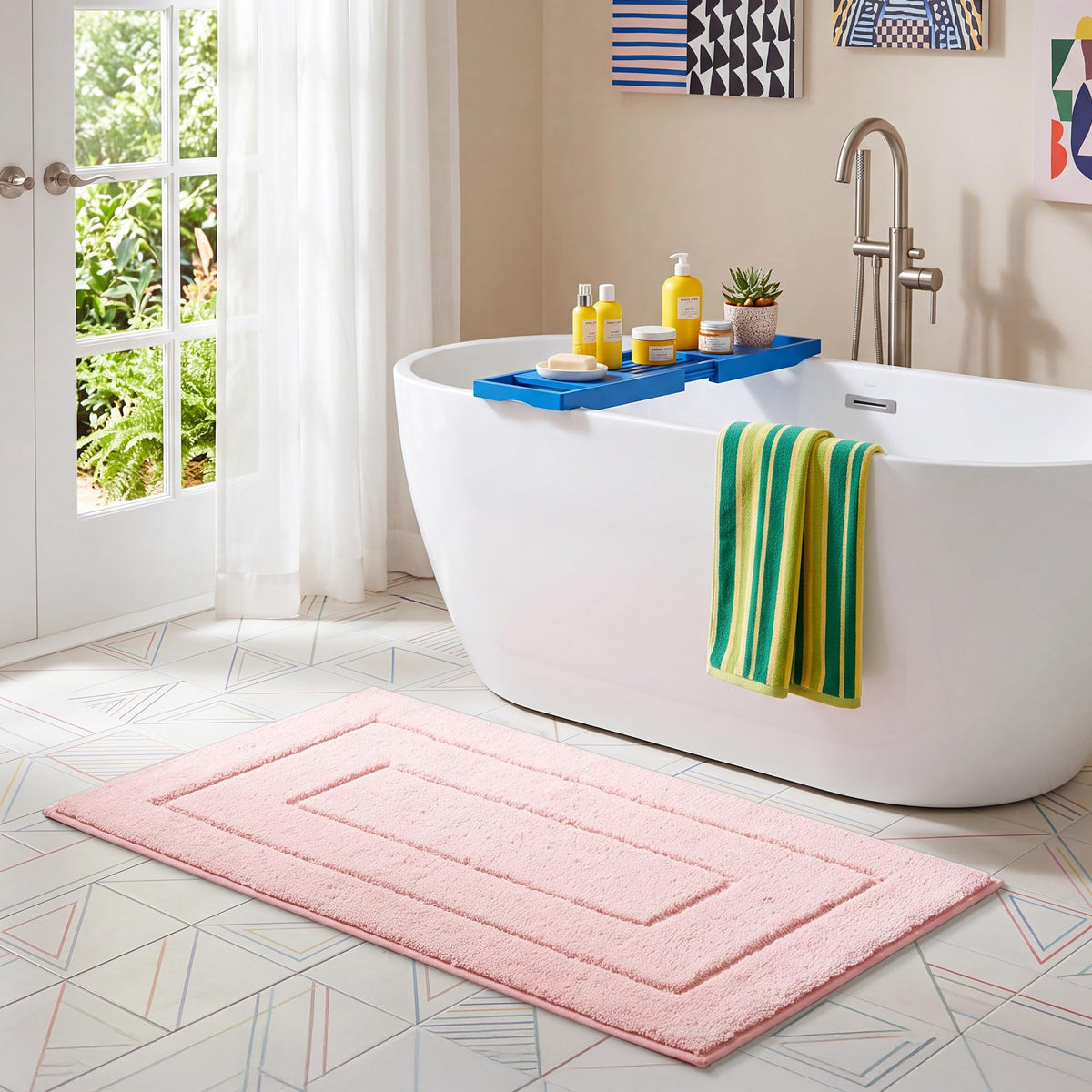 GRANNY SAYS Gray Bathroom Rug 16" x 24", Non-Slip Microfiber Bath Mat
