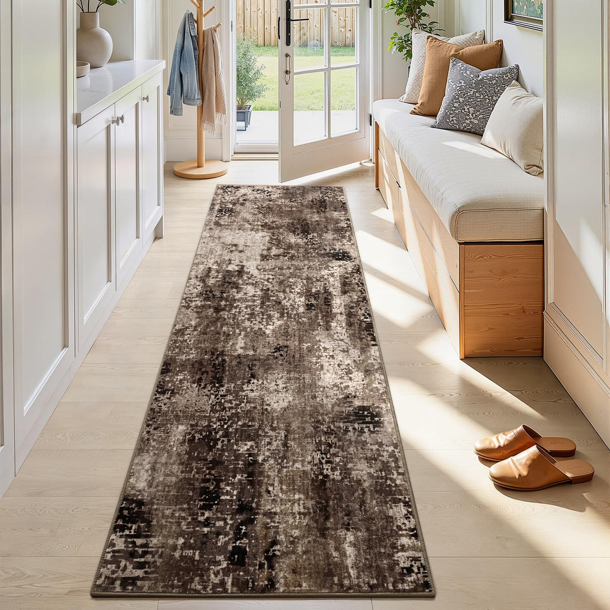 Living Room Rug 5x7 Gray Area Rug Machine Washable Boho Rug Non Slip Abstract Vintage Indoor Large Rugs for Bedroom, Classroom, College Dorm, Farmhouse, Dining Room, Kids Playroom