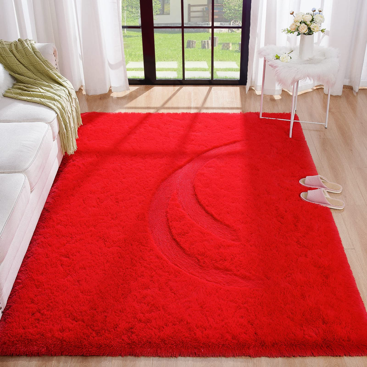 BENRON Cream White Fluffy Rugs for Living Room Bedroom 4x6, Washable